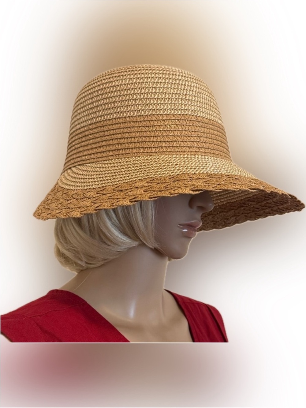 NEW✨NEW✨Tory Burch Two-Tone Woven Straw Cloche Hat- UPF 50+ - Picture 12 of 13